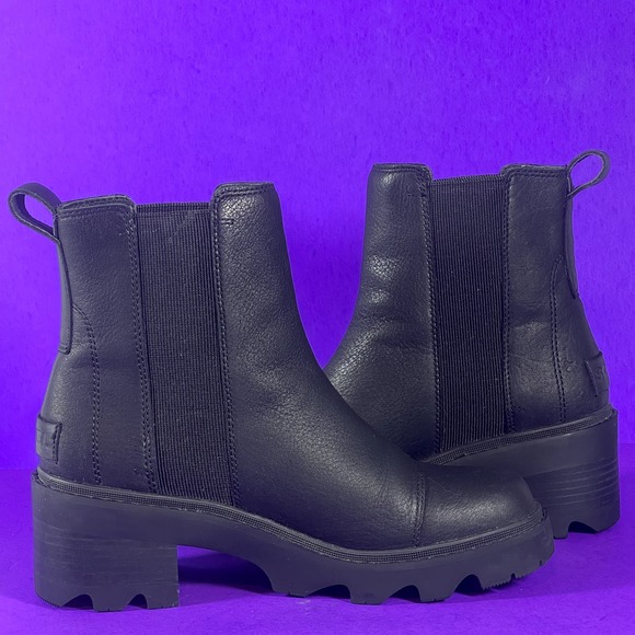 Sorel Joan Now Waterproof Black Leather Lug Sole Chelsea Boot Women's Size 9 - Picture 5 of 9